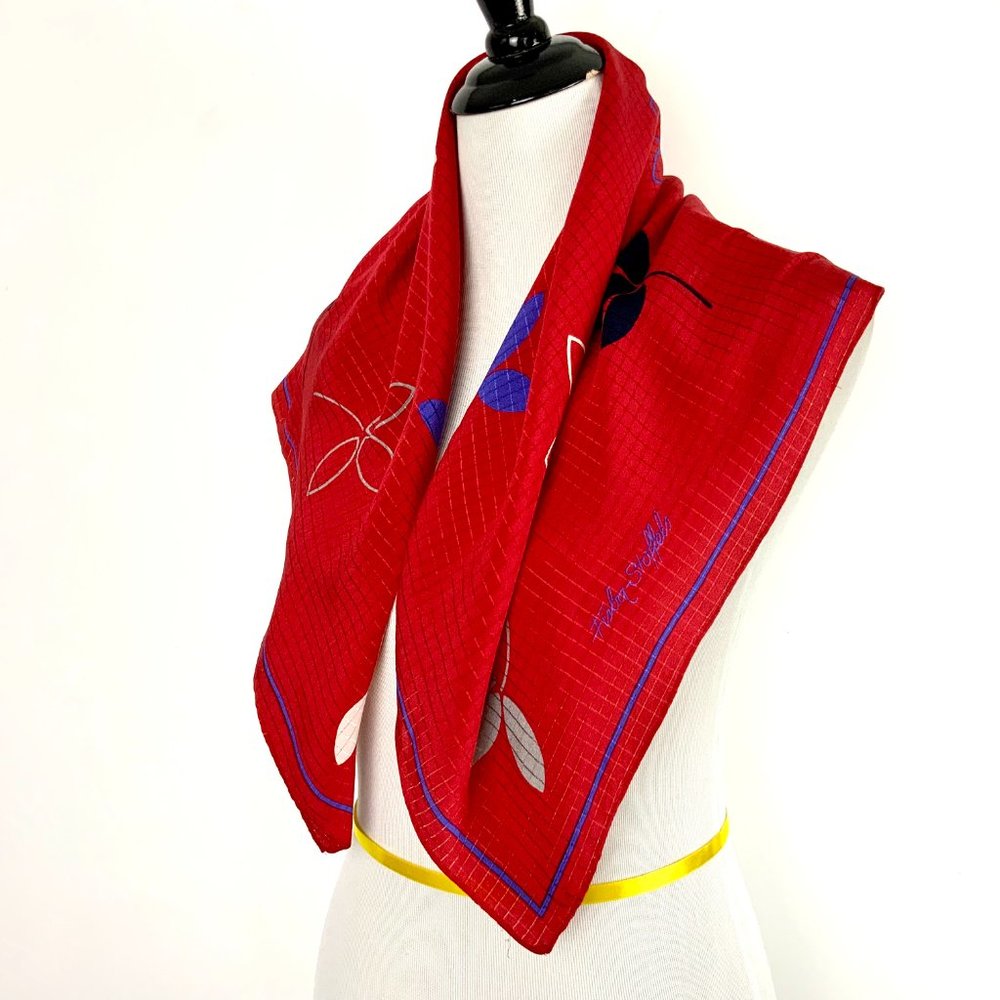 Vintage Fisba Stoffels Silk Red Abstract Floral Scarf  29" - Picture 5 of 16